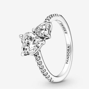 Pandora ring , Double Heart Sparkling Ring with NO BOX size 8